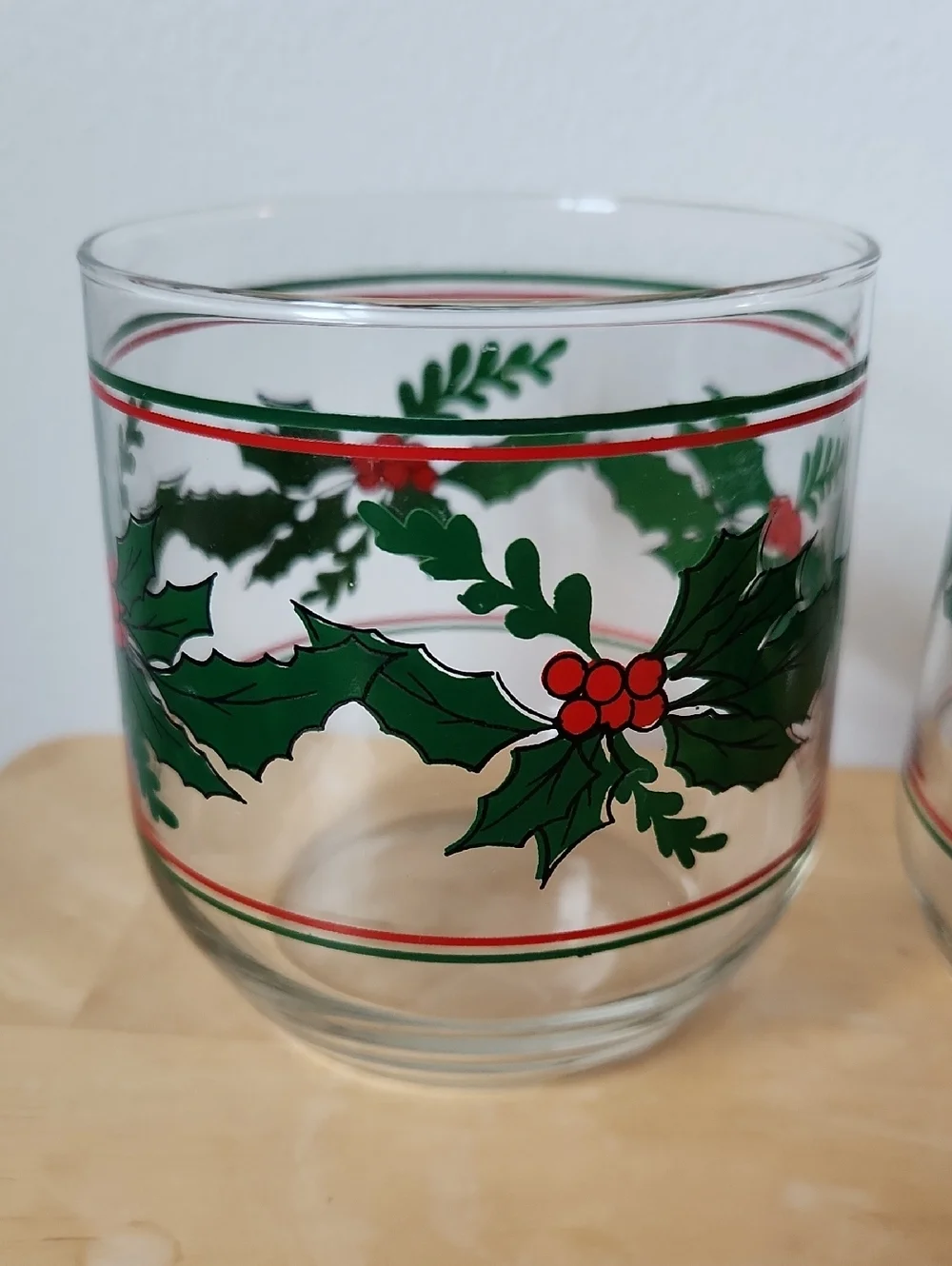 Vintage Libbey Holiday Holly Berry Low Ball Glasses Set of 4